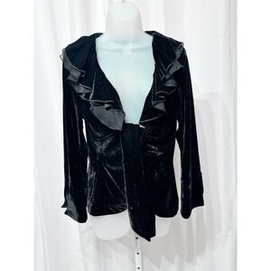 Size M Velvet Wrap Top Jacket Whimsigoth Y2K Ruffle 90s Goth Holiday Glam Black